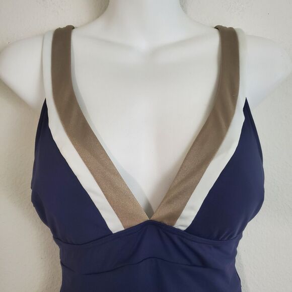 Esprit Women's Swimsuit Large Navy Blue One Piece Summer Beach Old Money Vacay - Picture 3 of 11